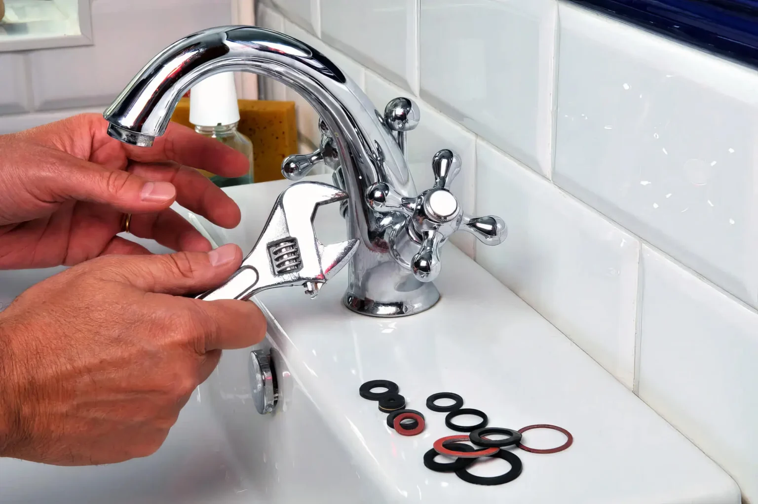 Plumber maintaining a bathroom faucet in Diamond Bar